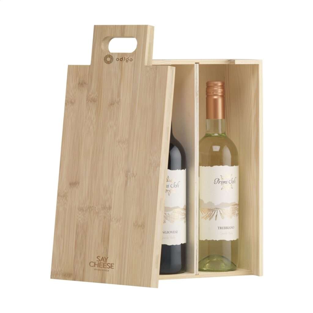 boite à bouteilles à vin personnalisée avec planche à découper